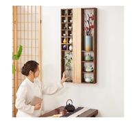 GRRICEPL Estantería Flotante De Madera con Múltiples Compartimentos Y Puerta, Estante para Tazas De Té, Expositor para Colecciones Antiguas, Armario De Pared Retro para Salón U Oficina(Natural)