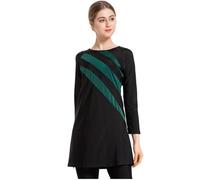Grsafety Mujeres Musulmanas Traje de baño - 3 Piezas Modeste Burkini Completa Muslim Swimwear con Hijab Burqini Beachwear Tankini, Negro-Verde, 3XL