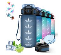Grsta 500ml Botella Agua, Botella Reutilizable a Prueba de Fugas, Botella con Pajita, Botellas Agua Colegio, Cantimplora para la Escuela, Oficina, Viajar, Correr, Naviblue