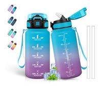 Grsta 500ml Botella Agua Niños, Botella con Pajita, A Prueba de Fugas, Botella Reutilizable, Botellas Agua Niños Colegio, Cantimplora Infantil para la Escuela, Oficina, Viajar, Azul-Morado