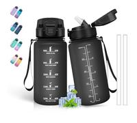 Grsta 500ml Botella Agua Niños, Botella con Pajita, A Prueba de Fugas, Botella Reutilizable, Botellas Agua Niños Colegio, Cantimplora Infantil para la Escuela, Correr, Oficina, Viajar, Negro