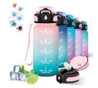 Grsta 500ml Botella Motivacional con Pajita, A Prueba de Fugas, Botella Reutilizable con Marca de Tiempo, Botella de Agua para Agua, Café, Jugo, Té, Leche, Rosa-cian