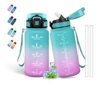 Grsta 500ml Botella Motivacional, con Pajita, Cantimplora Infantil, Fácil de Limpiar, Botellas Agua Niños Colegio, Marca de Tiempo, para Agua, Jugo, Café, Verde-Rosa