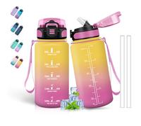 Grsta 500ml Botella Reutilizable con Pajita, Botella Agua Motivacional, Fácil de Limpiar, Botellas Agua Niños Colegio, Marca de Tiempo, para la Escuela, Oficina, Viajar, Correr, Amarillo-Rosa