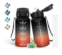 Grsta Botella 500ml, Botella Reutilizable con Pajita, Botella Agua Motivacional, Fácil de Limpiar, Botellas Agua Niños Colegio, Marca de Tiempo, para la Escuela, Oficina, Viajar, Correr, Negro-Rojo