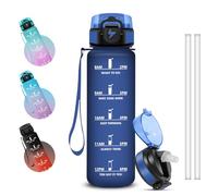 Grsta Botella Agua 1 litro, A Prueba de Fugas Botella Agua Gimnasio con Pajita, Cantimplora, con Marcador de Tiempo, Diseño de Cerradura, Cantimplora para Sport, Bicicleta, Viaje