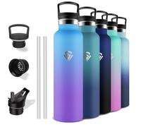 Grsta Botella Agua 1 litro, Botella Agua Acero Inoxidable, A Prueba de Fugas, Botella con Pajita, Botella sin Bpa, Doble Aislamiento, Botella Agua para la Deportes, Cámping, Senderismo, Gimnasio, Yoga