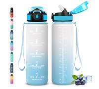 Grsta Botella Agua 1 Litro, Botella Agua Deporte, Botellas con Pajita, Fácil de Limpiar, Botellas A Prueba de Fugas, Marca de Tiempo, Cantimplora para la Ciclismo, Senderismo, Yoga