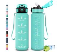 Grsta Botella Agua 1 Litro, Botella Agua Deporte, Botellas Reutilizable con Pajita, Fácil de Limpiar, Botellas de Agua, A Prueba de Fugas, Marca de Tiempo, para la Ciclismo, Senderismo, Correr