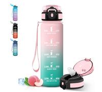 Grsta Botella Agua 1 litro con Pajita, A Prueba de Fugas Botella Agua Gimnasio, Diseño de Cerradura, Cantimplora con Marcador de Tiempo para Guardería, Oficina, Hogar