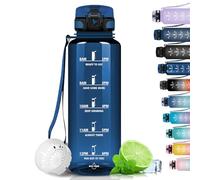 Grsta Botella agua - 1500ML - Botella de Agua Deportiva, Botella agua Gimnasio, a Prueba de Fugas y no BPA, Botella agua Gym Motivacional con Sello de Tiempo para Ciclismo, Camping - Azul Marino