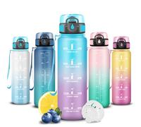 Grsta Botella Agua 500ml, Botella Agua Niños con Filtro, a Prueba de Fugas, Cantimplora Infantil, Fácil de Limpiar, Cantimplora con Marca de Tiempo, para la Escuela, Oficina, Acampar, Adulto, Running