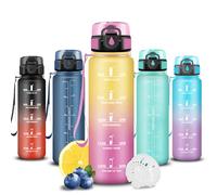 Grsta Botella Agua 500ml, Botella de Agua, Cantimplora Infantil con Filtro, Fácil de Limpiar, Cantimplora con Marca de Tiempo, a Prueba de Fugas, para Escuela, Niños, Deportes, Bicicleta, Running