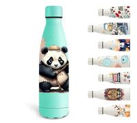 Grsta Botella Agua Acero Inoxidable, 500ml Botella Termica, Niños sin BPA, Personalizada con Patrón de Panda, Metal para la Escuela, Oficina, Viajar, Deportes, Verde