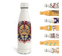 Grsta Botella Agua Acero Inoxidable, 500ml Botella Termica, sin BPA, Cantimplora Personalizada con un Leon, Reutilizable a Prueba de Fugas, para la Escuela, Oficina, Blanco