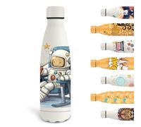 Grsta Botella Agua Acero Inoxidable, 500ml Botella Termica, sin BPA, con Astronauta, para la Escuela, Cafetería, Oficina, Viajar, Blanco