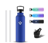 Grsta Botella Agua Acero Inoxidable 500ml, Prueba de Fugas Botella Agua Niños con 2 Tapones, Termo con Pajita y Filtro, Reutilizable Cantimplora Termica sin BPA para Gym, Bicicleta, Colegio, Oficina