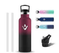 Grsta Botella Agua Acero Inoxidable 500ml, Reutilizable Botella Agua Niños con Pajita, con 2 Tapones, Prueba de Fugas Cantimplora Termica sin BPA para Cámping, Escuela, Deporte, Gimnasio, Oficina