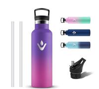 Grsta Botella Agua Acero Inoxidable 500ml, Reutilizable Botella Agua Niños con Pajita, con 2 Tapones, Prueba de Fugas Cantimplora Termica sin BPA para Cámping, Senderismo, Gym, Adultos, Escuela