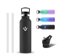 Grsta Botella Agua Acero Inoxidable 500ml, Sin BPA Botella Agua Niños con Pajita, Reutilizable Termo con 2 Tapones, Prueba de Fugas Cantimplora Termica para Cámping, Senderismo, Deporte, Escuela