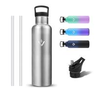 Grsta Botella Agua Acero Inoxidable 750ml, Cantimplora Termica a Prueba de Fugas, Reutilizable Termo con Pajita y Filtro, Botella Termica con 2 Tapones sin BPA para Bicicleta, Gimnasio, Colegio