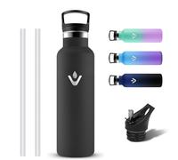 Grsta Botella Agua Acero Inoxidable 750ml, Cantimplora Termica a Prueba de Fugas, Reutilizable Termo con Pajita y Filtro, Botella Termica con 2 Tapones sin BPA para Senderismo, Oficina, Gimnasio