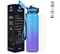 Grsta Botella Agua Acero Inoxidable, Botella Agua 1 litro, Cantimplora Termica con Pajita, sin BPA, Doble Pared al Vacío, Cantimplora Para Deportes, Camping, Ciclismo, Yoga