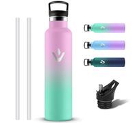 Grsta Botella Agua Acero Inoxidable, Botella Termica 1 litro a Prueba de Fugas con Pajita y Filtro, Cantimplora Termica con 2 Tapones, Reutilizable Termo sin BPA para Viaje, Exterior, Hogar