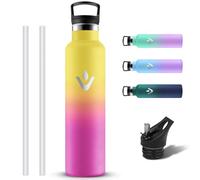 Grsta Botella Agua Acero Inoxidable, Botella Termica 1 litro a Prueba de Fugas con Pajita y Filtro, Cantimplora Aislada con 2 Tapones, Reutilizable Termo Termica sin BPA para Gym, Viaje, Exterior