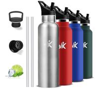 Grsta Botella Agua Acero Inoxidable, Botella Termica 1 litro, Cantimplora con Pajita, A Prueba de Fugas, Cantimplora Acero Inoxidable, Doble Aislamiento, Termo para Senderismo, Deportes, Running, Yoga