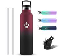 Grsta Botella Agua Acero Inoxidable, Botella Termica 1 litro sin BPA a Prueba de Fugas, Cantimplora Termica con Pajita y Filtro, Reutilizable Termo con 2 Tapones para Colegio, Gym, Viaje