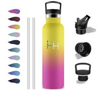 Grsta Botella Agua Acero Inoxidable, Botella Termica 1 litro, sin BPA, Cantimplora con Pajita, A Prueba de Fugas, Doble Aislamiento, Cantimplora Acero Inoxidable, para la Senderismo, Yoga, Oficina