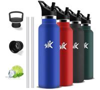 Grsta Botella Agua Acero Inoxidable, Botella Termica 1 litro, sin BPA, Cantimplora con Pajita, A Prueba de Fugas, Cantimplora Acero Inoxidable, Fácil de limpiar, Termo para Correr, Deportes, Yoga