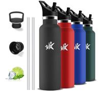 Grsta Botella Agua Acero Inoxidable, Botella Termica 1 litro, sin BPA, Cantimplora con Pajita, A Prueba de Fugas, Aislamiento al Vacío, Cantimplora Gym para Correr, Deportes, Senderismo, Yoga, Running