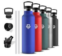 Grsta Botella Agua Acero Inoxidable, Botella Termica 1 litro, sin BPA, Cantimplora con Pajita, A Prueba de Fugas, Cantimplora Acero Inoxidable, Fácil de limpiar, Termo para Correr, Yoga, Deportiva