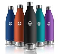 Grsta Botella Agua Acero Inoxidable, Cantimplora 1 litro sin BPA, Gimnasio a Prueba de Fugas, Botella Reutilizable, Fácil de Limpiar, para Senderismo, Yoga, Cámping, Negro
