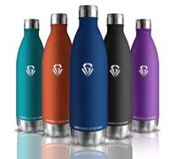 Grsta Botella Agua Acero Inoxidable sin BPA, Cantimplora Gimnasio 1 litro a Prueba de Fugas, Mantiene 24H Frio/12H Calor, para Senderismo, Yoga, Cámping, Azul Oscuro