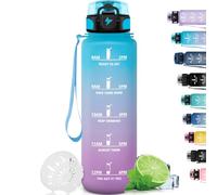 Grsta Botella Agua, Botella de Agua 1l con Filtro, Botella Agua Deporte a Prueba de Fugas, Botella Reutilizable con Marca de Tiempo, Botella Agua Gimnasio, Fácil de Limpiar, para Correr, Yoga