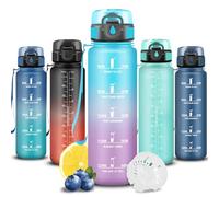 Grsta Botella Agua, Botella de Agua 1l con Filtro, Cantimplora Infantil a Prueba de Fugas, Fácil de Transportar, Cantimplora Reutilizable con Eslogan Motivacional, para la Escuela, Oficina, Adulto