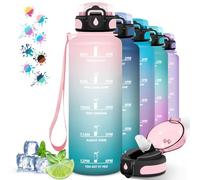 Grsta Botella Agua Gimnasio 1.5 Litros, Botella Agua con Pajita, Botella Reutilizable, A Prueba de Fugas, Botella Gym, Rosa-cian