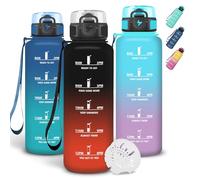 Grsta Botella Agua Gimnasio, A Prueba de Fugas Botella 1 5 litros con Filtros, Diseño de Cerradura, Cantimplora con Marcador de Tiempo, Cantimplora Portátil para Bicicleta, Gym, Viaje