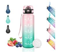 Grsta Botella Agua Niños, 500ml Agua, de Agua para Niños, con Filtro, Cantimplora Infantil, Fácil de Limpiar, Agua Niños Colegio, Marca de Tiempo, para Agua, Jugo, Café, Rosa-Verde