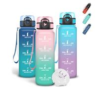 Grsta Botella Agua Niños, A Prueba de Fugas Botella Agua 500ml, Portátil Cantimplora con Filtros, Diseño de Cerradura, Cantimplora con Marcador de Tiempo para Deportes, Hogar, Oficina