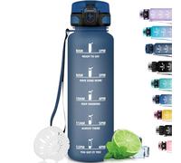 Grsta Botella de 1 l, botella deportiva con filtro, botella para bebidas carbonatadas, se puede llevar contigo, botella de gimnasio, para bicicleta, escuela, camping, exterior, azul navegador