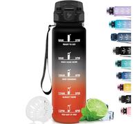 Grsta Botella de 1 l, botella deportiva con filtro, botella para bebidas carbonatadas, se puede llevar contigo, botella de agua para fitness, escuela, camping, exterior, senderismo, negro y rojo