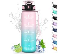 Grsta Botella de Agua 1l, Deporte con Filtro, a Prueba de Fugas, con Marca de Tiempo, Gimnasio, Cantimplora para Deporte, Correr, Senderismo