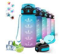 Grsta tella 500ml, Reutilizable con Pajita, Botella Agua, Cantimplora Infantil, Fácil de Limpiar, Botella Agua Deportiva, Marca de Tiempo, Café, Jugo, Azul-púrpura