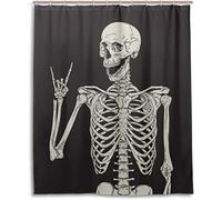 Grtheenumb Cortina de Ducha de Halloween, Esqueleto de Rock and Roll Skeleton HOU Love Music Cortina de Ducha Poliéster para Halloween Home