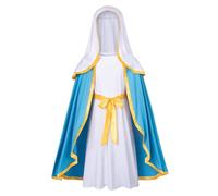 Grtheenumb Disfraz de Jesús Adulto, Disfraz de Virgen María para Mujer Disfraces Bíblicos Religiosos Incluye Falda con Capa, Pañuelo Blanco y Cinturón para Cosplay de Navidad, S
