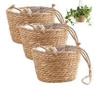 Grtheenumb Soporte para Plantas Colgantes, Cesta Colgante para Plantas de 3 uds, macetero Tejido de 8x5 Pulgadas con Cuerda, macetero rústico Bohemio para Interiores y hogares